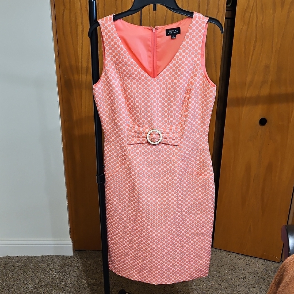 Tahari Pink Patterned Sleeveless Midi Dress
